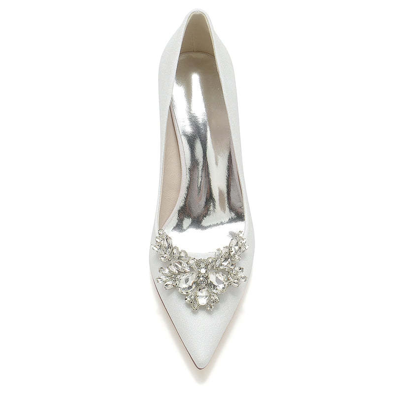 Elegant Bridal Shoes for Women with Pointed Toe and Chunky Heel Adorned with Delicate Rhinestone