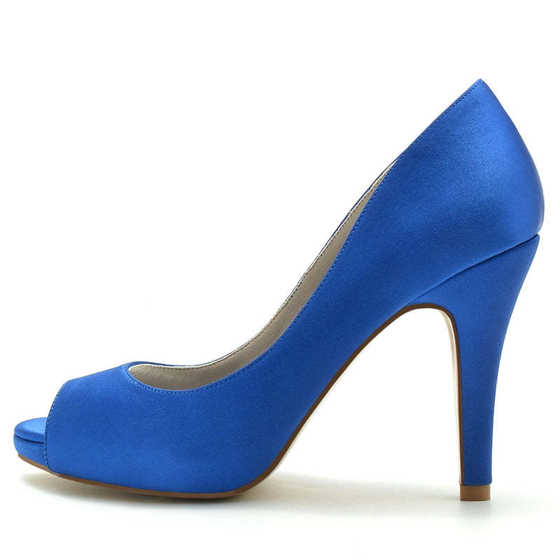 Elegant Royal Blue Peep Toe High Heel Wedding Shoes for Women