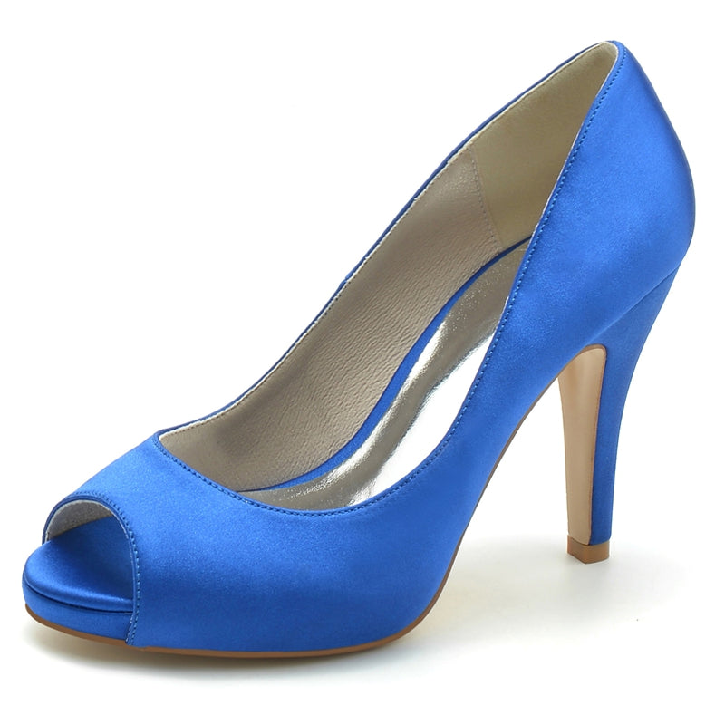 Elegant Royal Blue Peep Toe High Heel Wedding Shoes for Women