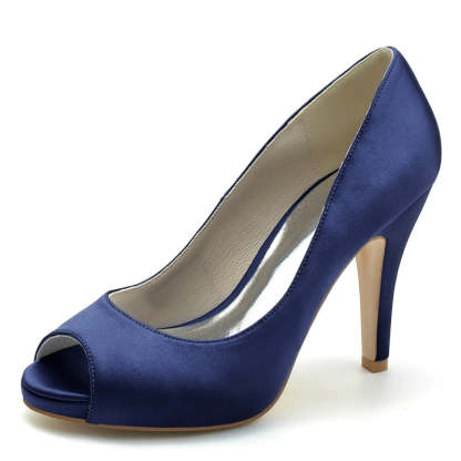 Elegant Royal Blue Peep Toe High Heel Wedding Shoes for Women