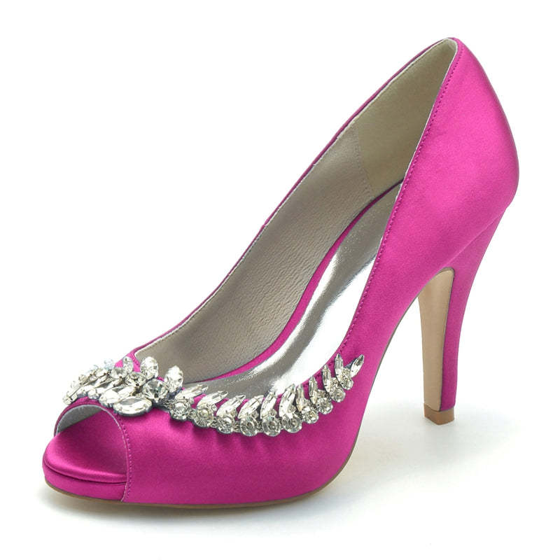 White Peep Toe High Heel Wedding Shoes for Women with Rhinestone