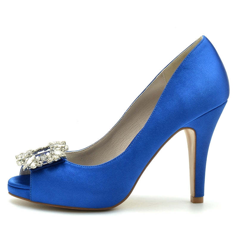 Elegant Champagne Open-Toe Bridal Shoes for Women with Square Rhinestone