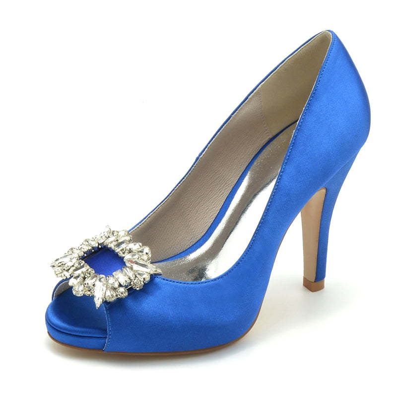 Elegant Champagne Open-Toe Bridal Shoes for Women with Square Rhinestone