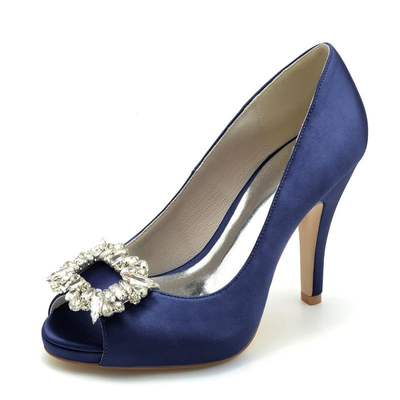 Elegant Champagne Open-Toe Bridal Shoes for Women with Square Rhinestone