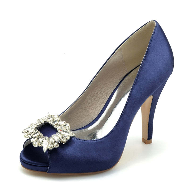Elegant Champagne Open-Toe Bridal Shoes for Women with Square Rhinestone
