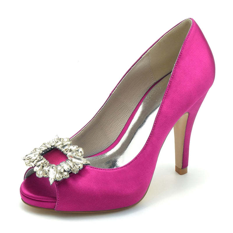 Elegant Champagne Open-Toe Bridal Shoes for Women with Square Rhinestone