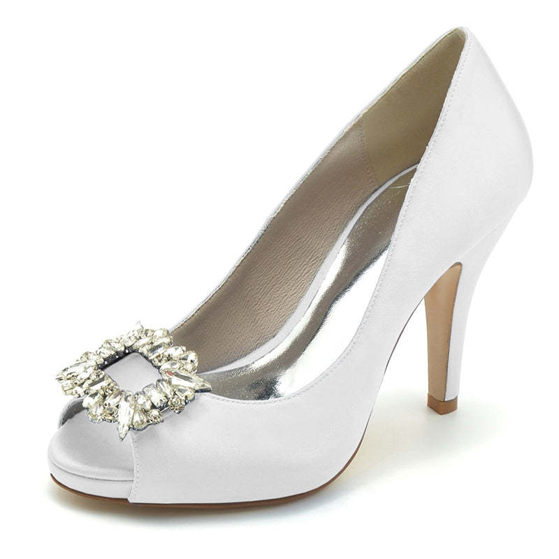 Elegant Champagne Open-Toe Bridal Shoes for Women with Square Rhinestone