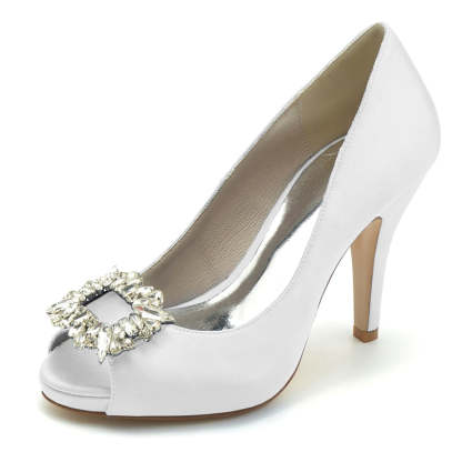 Elegant Champagne Open-Toe Bridal Shoes for Women with Square Rhinestone
