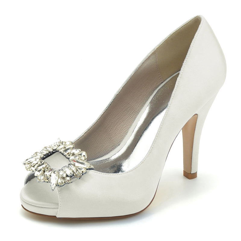 Elegant Champagne Open-Toe Bridal Shoes for Women with Square Rhinestone