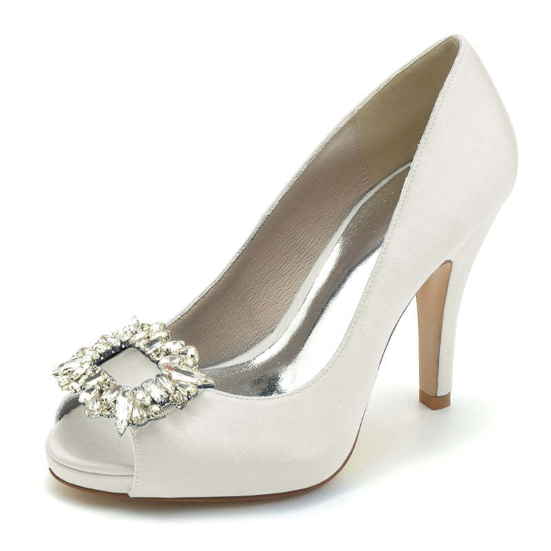 Elegant Champagne Open-Toe Bridal Shoes for Women with Square Rhinestone