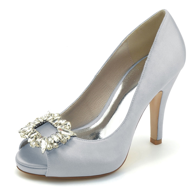 Elegant Champagne Open-Toe Bridal Shoes for Women with Square Rhinestone