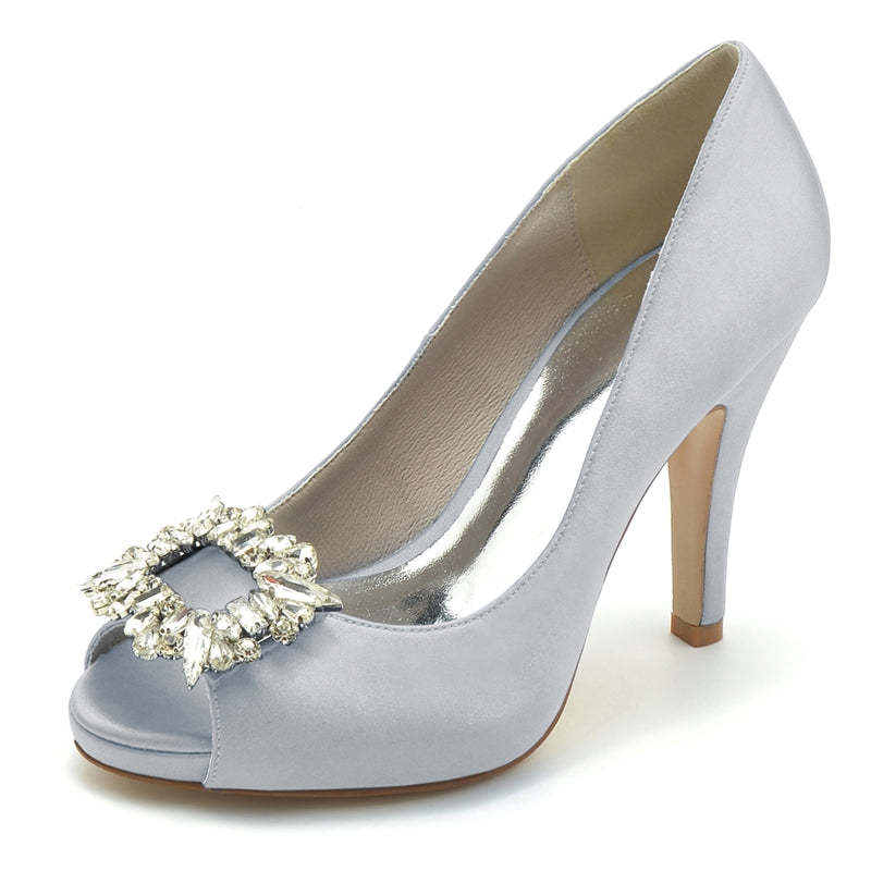 Elegant Champagne Open-Toe Bridal Shoes for Women with Square Rhinestone