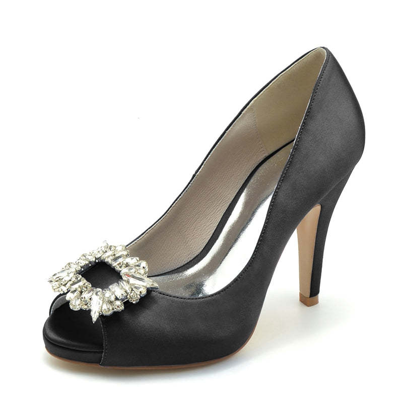 Elegant Champagne Open-Toe Bridal Shoes for Women with Square Rhinestone