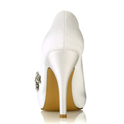 White Peep Toe High Heel Wedding Shoes for Women with Luxurious Rhinestone Details