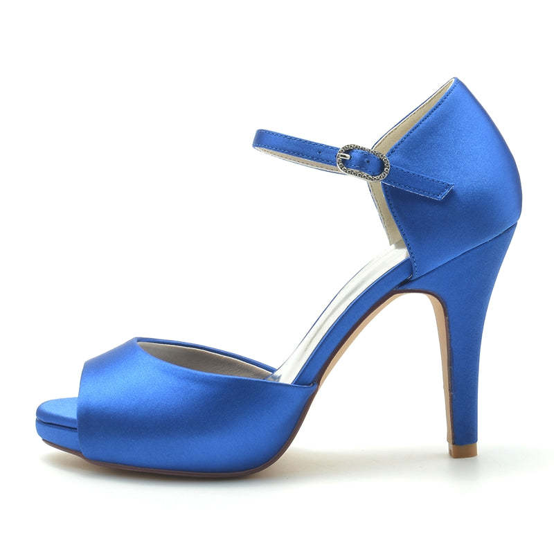 Bridal Stiletto Heel Peep Toe Shoes with Buckle for Women