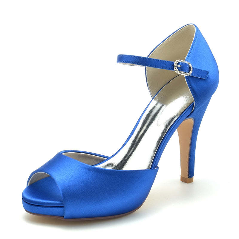 Bridal Stiletto Heel Peep Toe Shoes with Buckle for Women