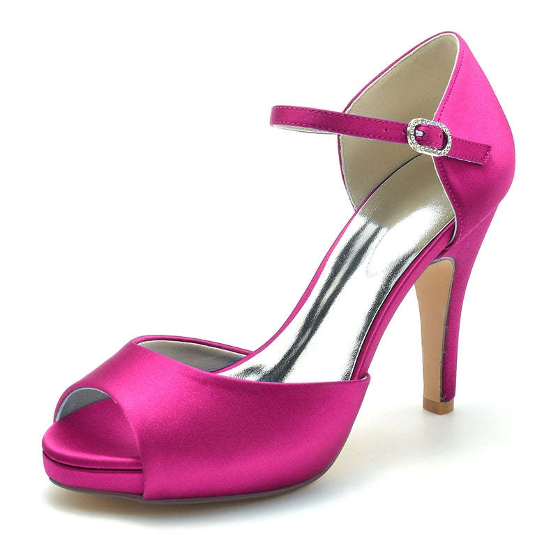 Bridal Stiletto Heel Peep Toe Shoes with Buckle for Women