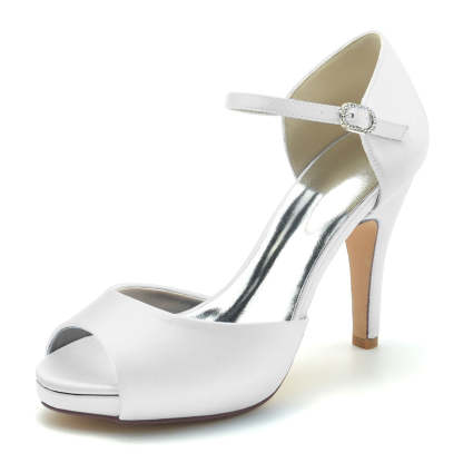 Bridal Stiletto Heel Peep Toe Shoes with Buckle for Women
