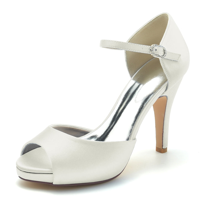 Bridal Stiletto Heel Peep Toe Shoes with Buckle for Women