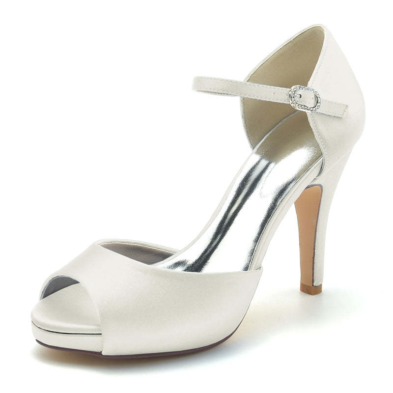 Bridal Stiletto Heel Peep Toe Shoes with Buckle for Women