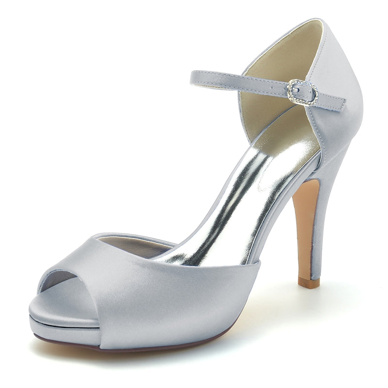 Bridal Stiletto Heel Peep Toe Shoes with Buckle for Women