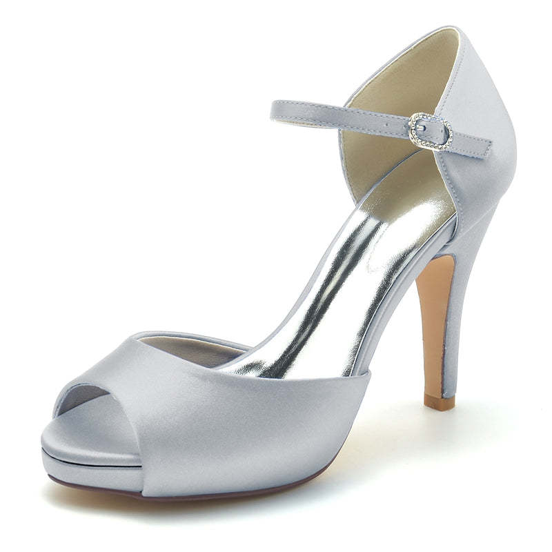 Bridal Stiletto Heel Peep Toe Shoes with Buckle for Women