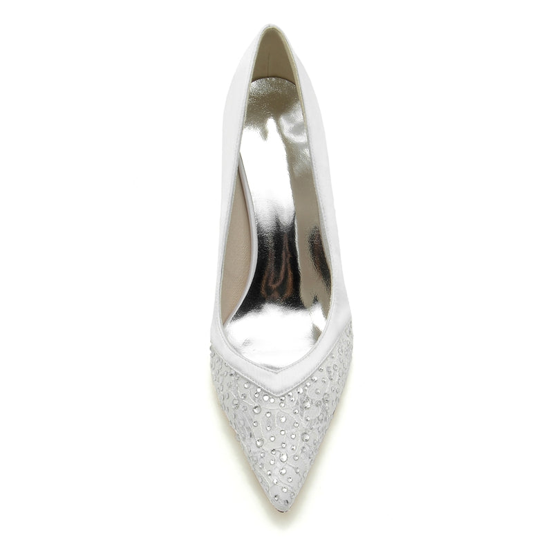 Bridal Stiletto Heel Lace Wedding Shoes with Mini Crystal for Women