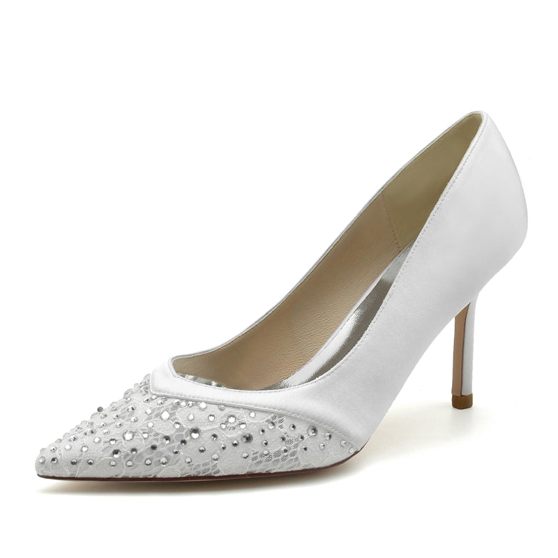 Bridal Stiletto Heel Lace Wedding Shoes with Mini Crystal for Women