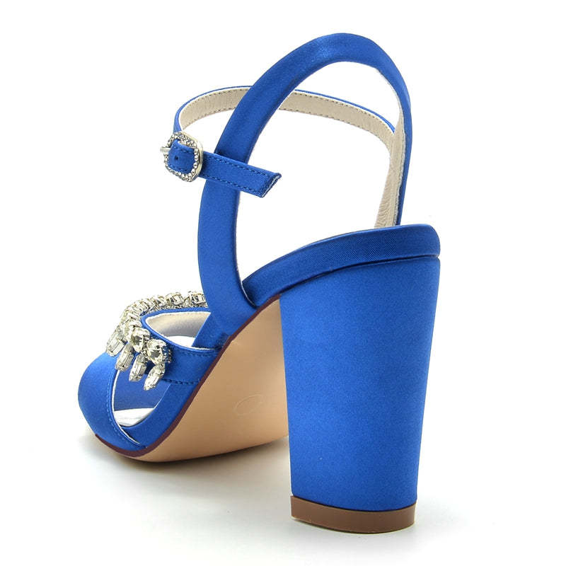 Bridal Shoes for Women with Rhinestone Straps Open Toe and Chunky Heel