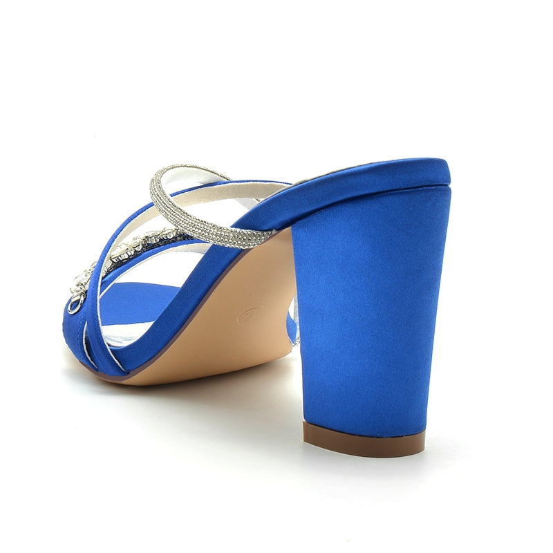 Bridal Slip-On Shoes for Women with Sparkling Rhinestones and Crossed Open-Toe Straps