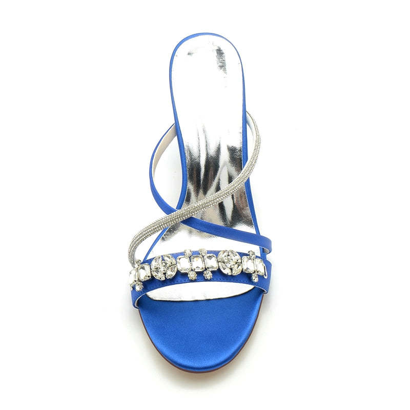 Bridal Slip-On Shoes for Women with Sparkling Rhinestones and Crossed Open-Toe Straps