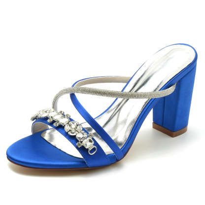 Bridal Slip-On Shoes for Women with Sparkling Rhinestones and Crossed Open-Toe Straps