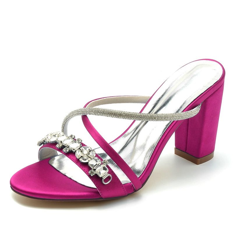 Bridal Slip-On Shoes for Women with Sparkling Rhinestones and Crossed Open-Toe Straps
