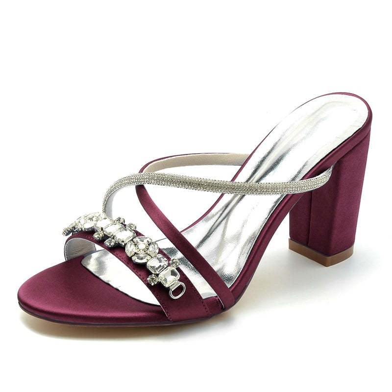 Bridal Slip-On Shoes for Women with Sparkling Rhinestones and Crossed Open-Toe Straps