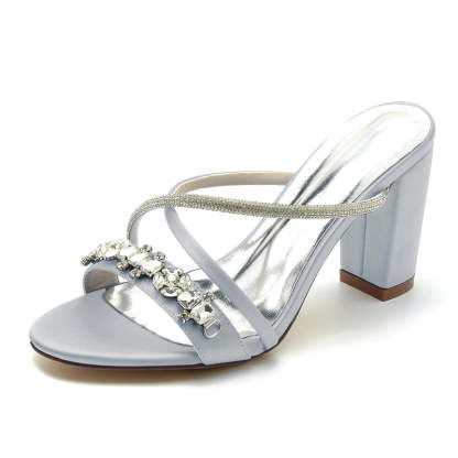 Bridal Slip-On Shoes for Women with Sparkling Rhinestones and Crossed Open-Toe Straps