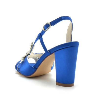 Elegant Bridal Shoes for Women with Opened Toe Block Heel and Rhinestone Leaves