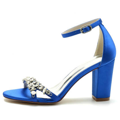 Bridal Shoes for Women with Rhinestone Strap Buckle Open Toe and Block Heel
