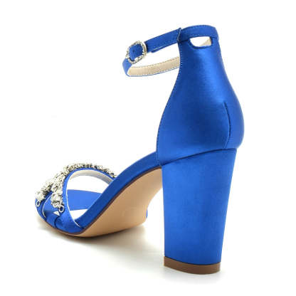 Bridal Shoes for Women with Rhinestone Strap Buckle Open Toe and Block Heel
