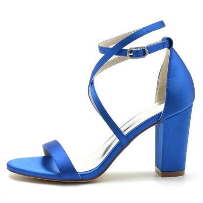 Chic Open-Toe Bridal Shoes for Women with Crossed Straps and Chunky Heel