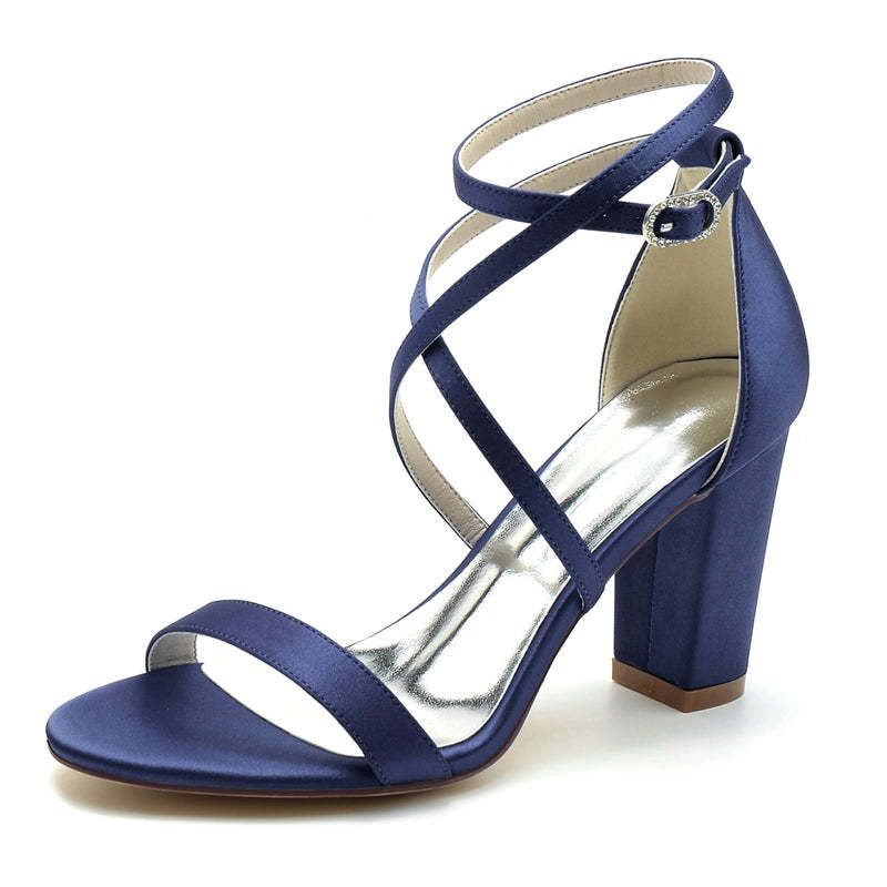 Chic Open-Toe Bridal Shoes for Women with Crossed Straps and Chunky Heel