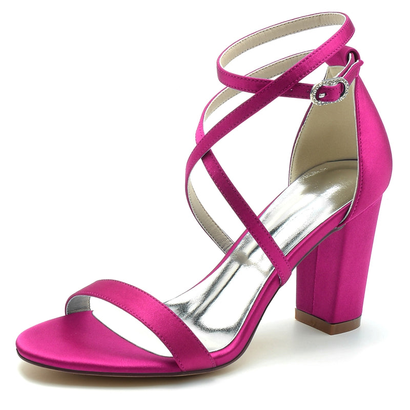Chic Open-Toe Bridal Shoes for Women with Crossed Straps and Chunky Heel