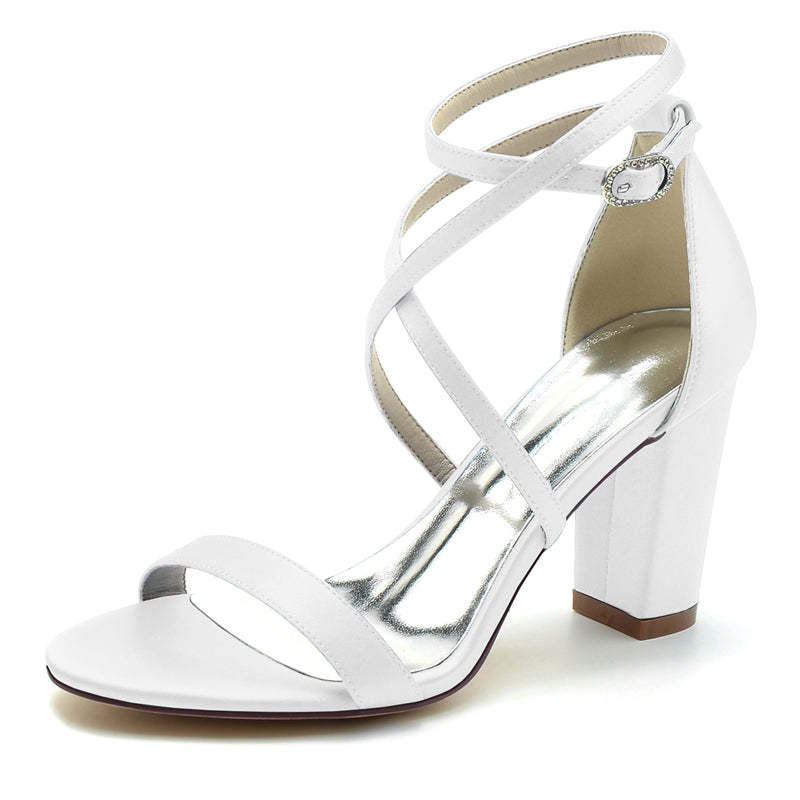 Chic Open-Toe Bridal Shoes for Women with Crossed Straps and Chunky Heel
