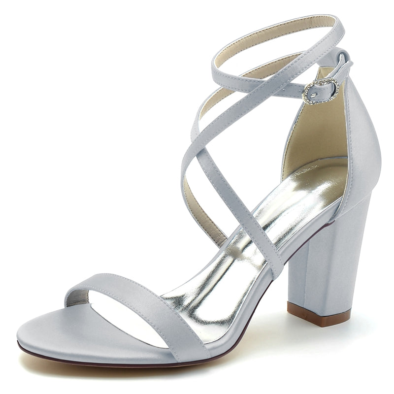 Chic Open-Toe Bridal Shoes for Women with Crossed Straps and Chunky Heel