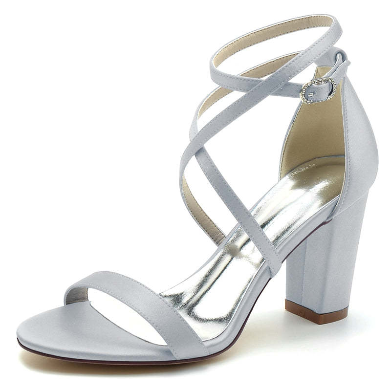 Chic Open-Toe Bridal Shoes for Women with Crossed Straps and Chunky Heel