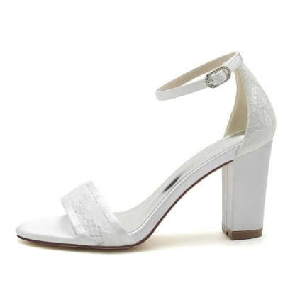 Exquisite Black Bridal Shoes for Women with Chunky Heel Open Toe and Lace Buckle