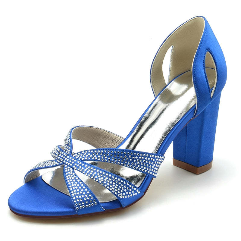 Classic Bridal Shoes for Women with Peep Toe High Heel and Crystal Cross Straps