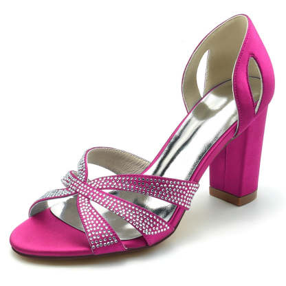 Classic Bridal Shoes for Women with Peep Toe High Heel and Crystal Cross Straps