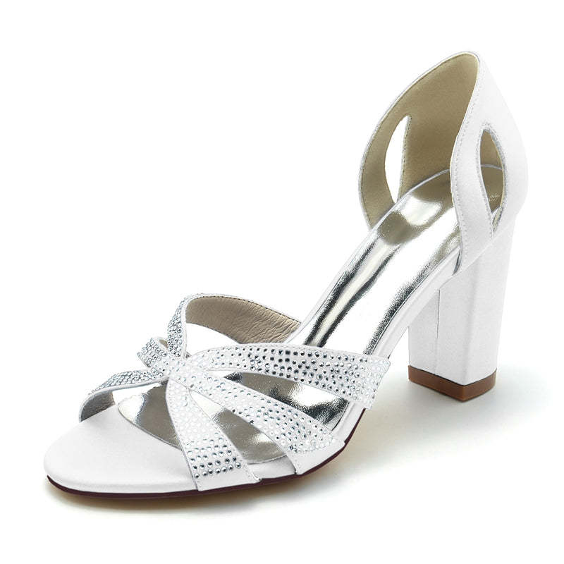 Classic Bridal Shoes for Women with Peep Toe High Heel and Crystal Cross Straps