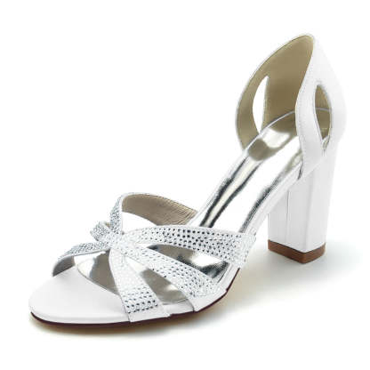 Classic Bridal Shoes for Women with Peep Toe High Heel and Crystal Cross Straps