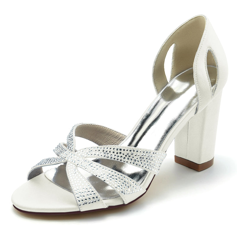Classic Bridal Shoes for Women with Peep Toe High Heel and Crystal Cross Straps
